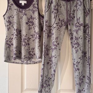 Karen Neuburger Gray and Purple Leaf Pajama Set